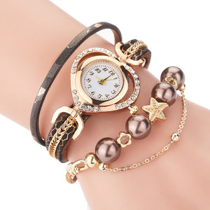 Hot Sale Women Bracelet Watches With Pearl Pendant  Luxury Ladies Leather Quartz Rhinestone Wristwatches Clock Zegarek Damski