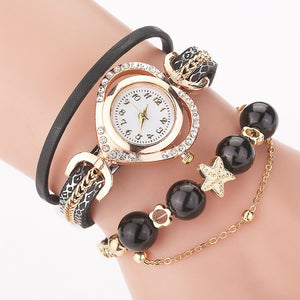 Hot Sale Women Bracelet Watches With Pearl Pendant  Luxury Ladies Leather Quartz Rhinestone Wristwatches Clock Zegarek Damski