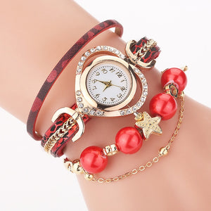 Hot Sale Women Bracelet Watches With Pearl Pendant  Luxury Ladies Leather Quartz Rhinestone Wristwatches Clock Zegarek Damski