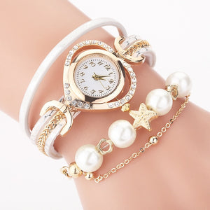 Hot Sale Women Bracelet Watches With Pearl Pendant  Luxury Ladies Leather Quartz Rhinestone Wristwatches Clock Zegarek Damski