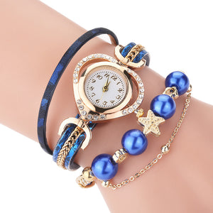 Hot Sale Women Bracelet Watches With Pearl Pendant  Luxury Ladies Leather Quartz Rhinestone Wristwatches Clock Zegarek Damski