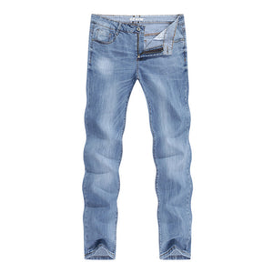 2020 Jeans Men Fashion Business Casual Straight Slim Fit Ultrathin Breathable Stretch Light Blue Summer Denim Pants Jeans Male
