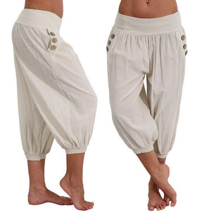 NIBESSER 2020 Women Summer Solid Harem Pants Loose Knee Length Trousers Female Soft Elastic Waist Capris Pants Plus Size 5XL