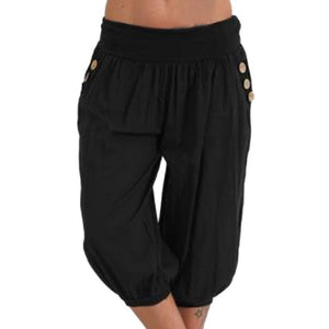 NIBESSER 2020 Women Summer Solid Harem Pants Loose Knee Length Trousers Female Soft Elastic Waist Capris Pants Plus Size 5XL