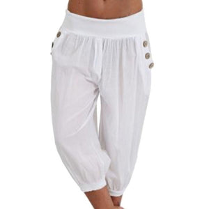 NIBESSER 2020 Women Summer Solid Harem Pants Loose Knee Length Trousers Female Soft Elastic Waist Capris Pants Plus Size 5XL