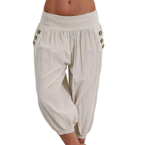 NIBESSER 2020 Women Summer Solid Harem Pants Loose Knee Length Trousers Female Soft Elastic Waist Capris Pants Plus Size 5XL
