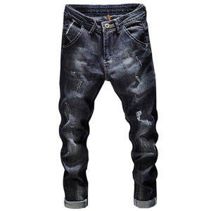 KSTUN Ripped Jeans Men Dark Blue Stretch Slim Fit Distressed Streetwear Denim Pants Casual Retro Biker Jeans Man Trousers Hiphop