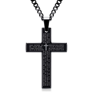 Retro Christian Jesus Single Titanium Scripture Cross Necklace Stainless Steel Black Prayer Choker Cross Pendants For Men Colar