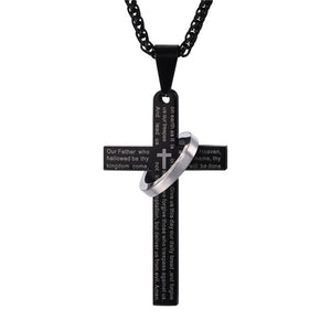 Retro Christian Jesus Single Titanium Scripture Cross Necklace Stainless Steel Black Prayer Choker Cross Pendants For Men Colar