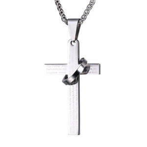 Retro Christian Jesus Single Titanium Scripture Cross Necklace Stainless Steel Black Prayer Choker Cross Pendants For Men Colar
