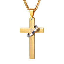 Load image into Gallery viewer, Retro Christian Jesus Single Titanium Scripture Cross Necklace Stainless Steel Black Prayer Choker Cross Pendants For Men Colar

