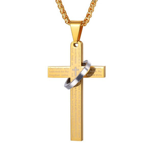 Retro Christian Jesus Single Titanium Scripture Cross Necklace Stainless Steel Black Prayer Choker Cross Pendants For Men Colar