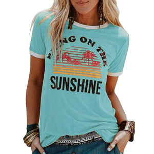 New Women's T-Shirt Bring On The Sunshine Letter Print Top Tees O Neck Short Sleeve Casual T Shirt