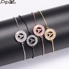 Load image into Gallery viewer, Pipitree Cubic Zirconia 26 Alphabet Letter Charm Bracelet Femme Copper A-Q Initial Chain Bracelets for Women Jewelry Adjustable
