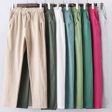 Load image into Gallery viewer, Lace Up Summer Pants Women Sweatpants Pantalon Femme Candy Colors Cotton Linen Harem Pants Casual Plus Size Trousers Women C5212

