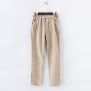Lace Up Summer Pants Women Sweatpants Pantalon Femme Candy Colors Cotton Linen Harem Pants Casual Plus Size Trousers Women C5212
