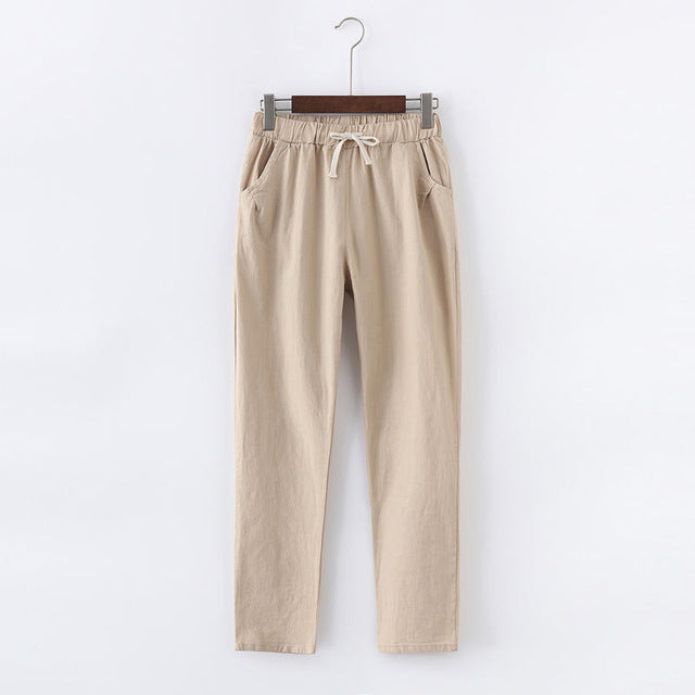 Lace Up Summer Pants Women Sweatpants Pantalon Femme Candy Colors Cotton Linen Harem Pants Casual Plus Size Trousers Women C5212