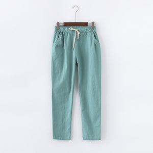 Lace Up Summer Pants Women Sweatpants Pantalon Femme Candy Colors Cotton Linen Harem Pants Casual Plus Size Trousers Women C5212