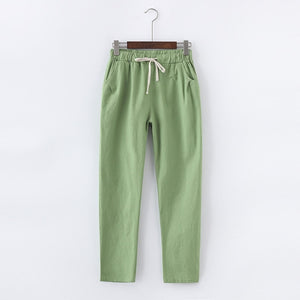 Lace Up Summer Pants Women Sweatpants Pantalon Femme Candy Colors Cotton Linen Harem Pants Casual Plus Size Trousers Women C5212