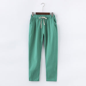 Lace Up Summer Pants Women Sweatpants Pantalon Femme Candy Colors Cotton Linen Harem Pants Casual Plus Size Trousers Women C5212