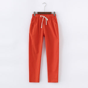 Lace Up Summer Pants Women Sweatpants Pantalon Femme Candy Colors Cotton Linen Harem Pants Casual Plus Size Trousers Women C5212