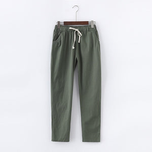 Lace Up Summer Pants Women Sweatpants Pantalon Femme Candy Colors Cotton Linen Harem Pants Casual Plus Size Trousers Women C5212