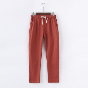Lace Up Summer Pants Women Sweatpants Pantalon Femme Candy Colors Cotton Linen Harem Pants Casual Plus Size Trousers Women C5212