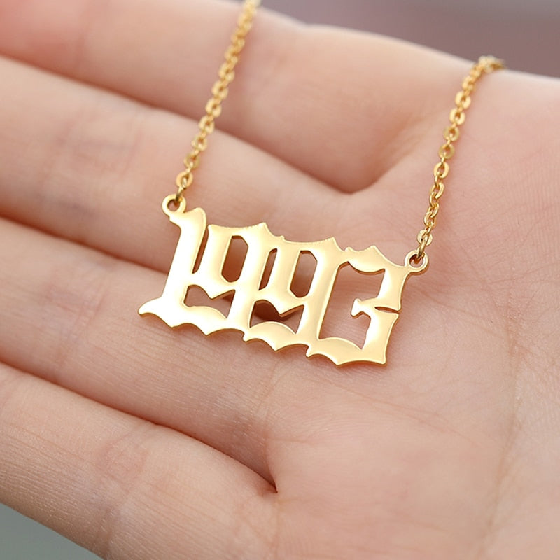 Stainless Steel Year Number Necklaces For Women Men Gold Silver Color Long Chain Male Female Pendant Necklace Fashion Jewelry