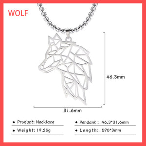 Teamer Wolf Necklace for Men Women Punk Stainless Steel Animal Pendant Necklaces Beer Cat Rabbit Box Chain Amulet Jewelry Gift