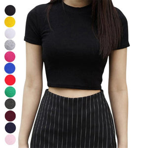 Women Summer T-shirts Short Sleeves Round Neck Slim Fit Casual Pullover Crop Tops NYZ Shop
