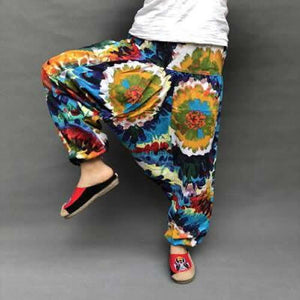 Baggy Harem Pants Women Causal Print Hippie Joggers Cross-Pants Loose Trousers Aladdin Lantern Wide Leg Cotton Linen Pants Plus