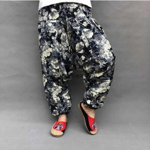 Baggy Harem Pants Women Causal Print Hippie Joggers Cross-Pants Loose Trousers Aladdin Lantern Wide Leg Cotton Linen Pants Plus