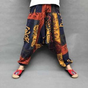 Baggy Harem Pants Women Causal Print Hippie Joggers Cross-Pants Loose Trousers Aladdin Lantern Wide Leg Cotton Linen Pants Plus