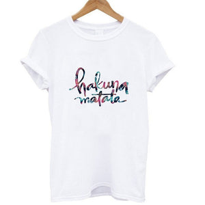 Showtly HAKUNA MATATA Female T Shirt Summer Women 2019 Short Sleeve Print Cartoon Tshirt White Black Cute Harajuku T-shirts