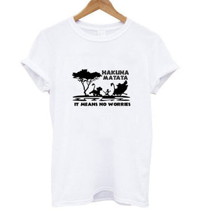 Showtly HAKUNA MATATA Female T Shirt Summer Women 2019 Short Sleeve Print Cartoon Tshirt White Black Cute Harajuku T-shirts