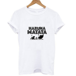 Showtly HAKUNA MATATA Female T Shirt Summer Women 2019 Short Sleeve Print Cartoon Tshirt White Black Cute Harajuku T-shirts