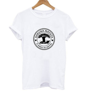 Showtly HAKUNA MATATA Female T Shirt Summer Women 2019 Short Sleeve Print Cartoon Tshirt White Black Cute Harajuku T-shirts