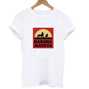 Showtly HAKUNA MATATA Female T Shirt Summer Women 2019 Short Sleeve Print Cartoon Tshirt White Black Cute Harajuku T-shirts