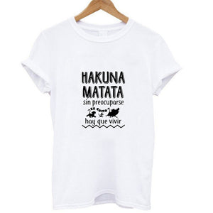 Showtly HAKUNA MATATA Female T Shirt Summer Women 2019 Short Sleeve Print Cartoon Tshirt White Black Cute Harajuku T-shirts