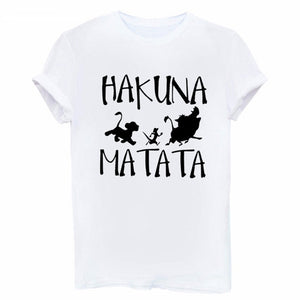 Showtly HAKUNA MATATA Female T Shirt Summer Women 2019 Short Sleeve Print Cartoon Tshirt White Black Cute Harajuku T-shirts