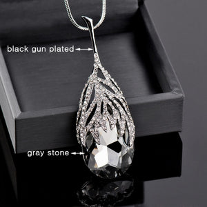 SINLEERY Fashion Waterdrop Shaped Big Pendant Necklace With Blue Cubic Zirconia Jewelry For Women Clothes Accessories MY117 SSB