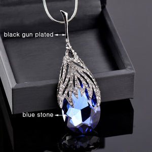 SINLEERY Fashion Waterdrop Shaped Big Pendant Necklace With Blue Cubic Zirconia Jewelry For Women Clothes Accessories MY117 SSB