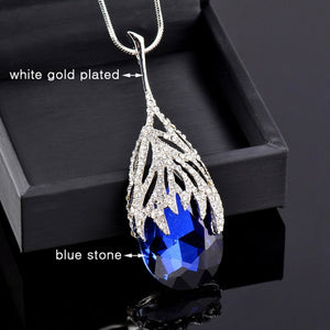 SINLEERY Fashion Waterdrop Shaped Big Pendant Necklace With Blue Cubic Zirconia Jewelry For Women Clothes Accessories MY117 SSB