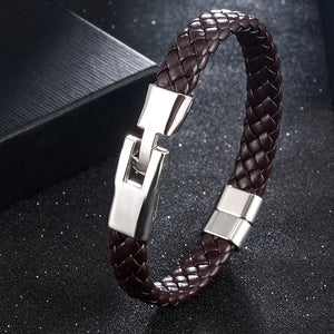 High Quality Men Women Leather Wrap Wristband Cuff Magnetic Clasp Bracelet Stainless Steel Buckle Clasp Bracelets Jewelry