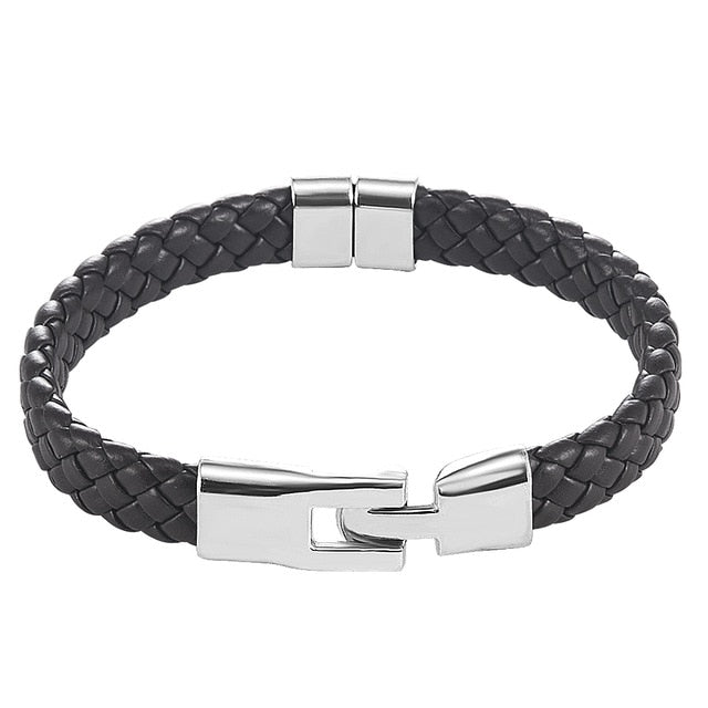 High Quality Men Women Leather Wrap Wristband Cuff Magnetic Clasp Bracelet Stainless Steel Buckle Clasp Bracelets Jewelry
