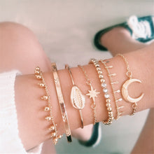 Load image into Gallery viewer, 7 Pcs/set Women Bracelets Boho Retro Shell Moon Star Crystal Beaded Gold Chain Bracelet Set Beach Fashion Bangle Jewelry
