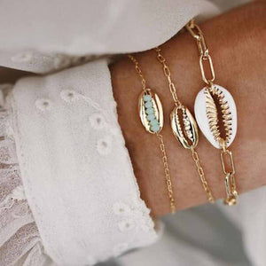 7 Pcs/set Women Bracelets Boho Retro Shell Moon Star Crystal Beaded Gold Chain Bracelet Set Beach Fashion Bangle Jewelry