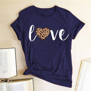 Leopard Heart Print Love T Shirts for Couples Women Fashion Short Sleeve Cute T-shirt Valentine's Day Tops Harajuku O-Neck Tees