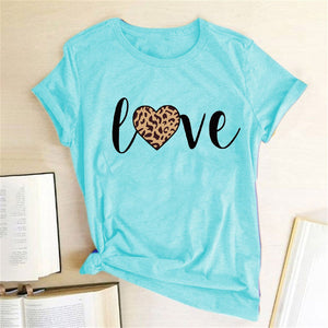 Leopard Heart Print Love T Shirts for Couples Women Fashion Short Sleeve Cute T-shirt Valentine's Day Tops Harajuku O-Neck Tees