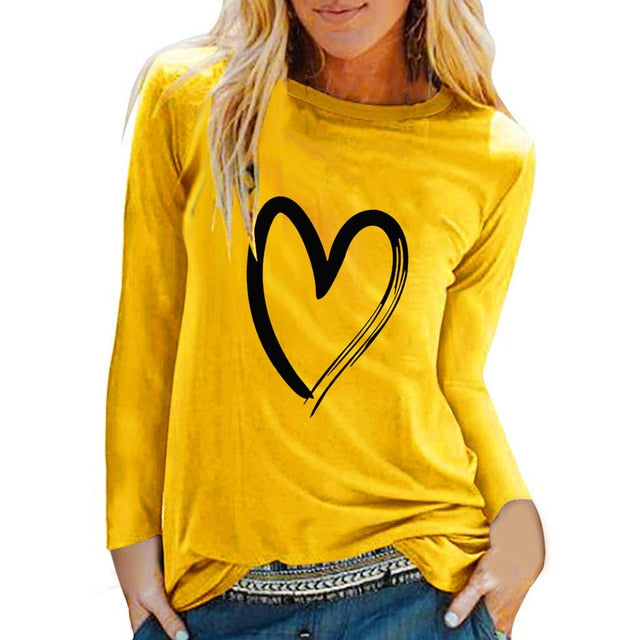 Winter Tshirt Womens Casual Print Shirts O-neck Long Sleeve Top Loose T-shirt 3xl Basic Clothing Camisas De Moda Mujer 2020